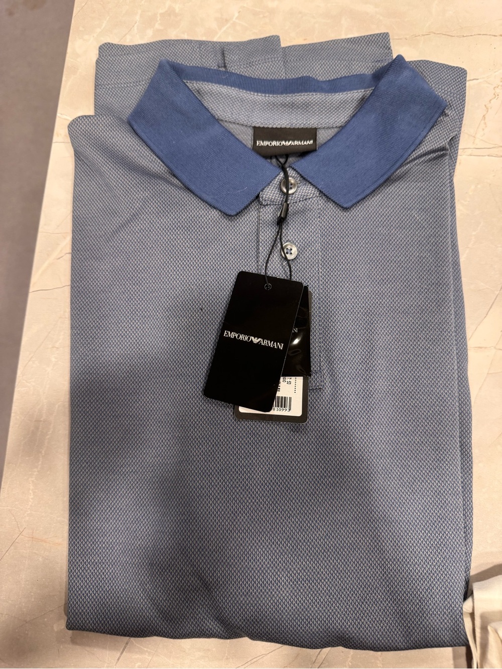 Emporio Armani Light Blue Polo with Navy Contrast Collar